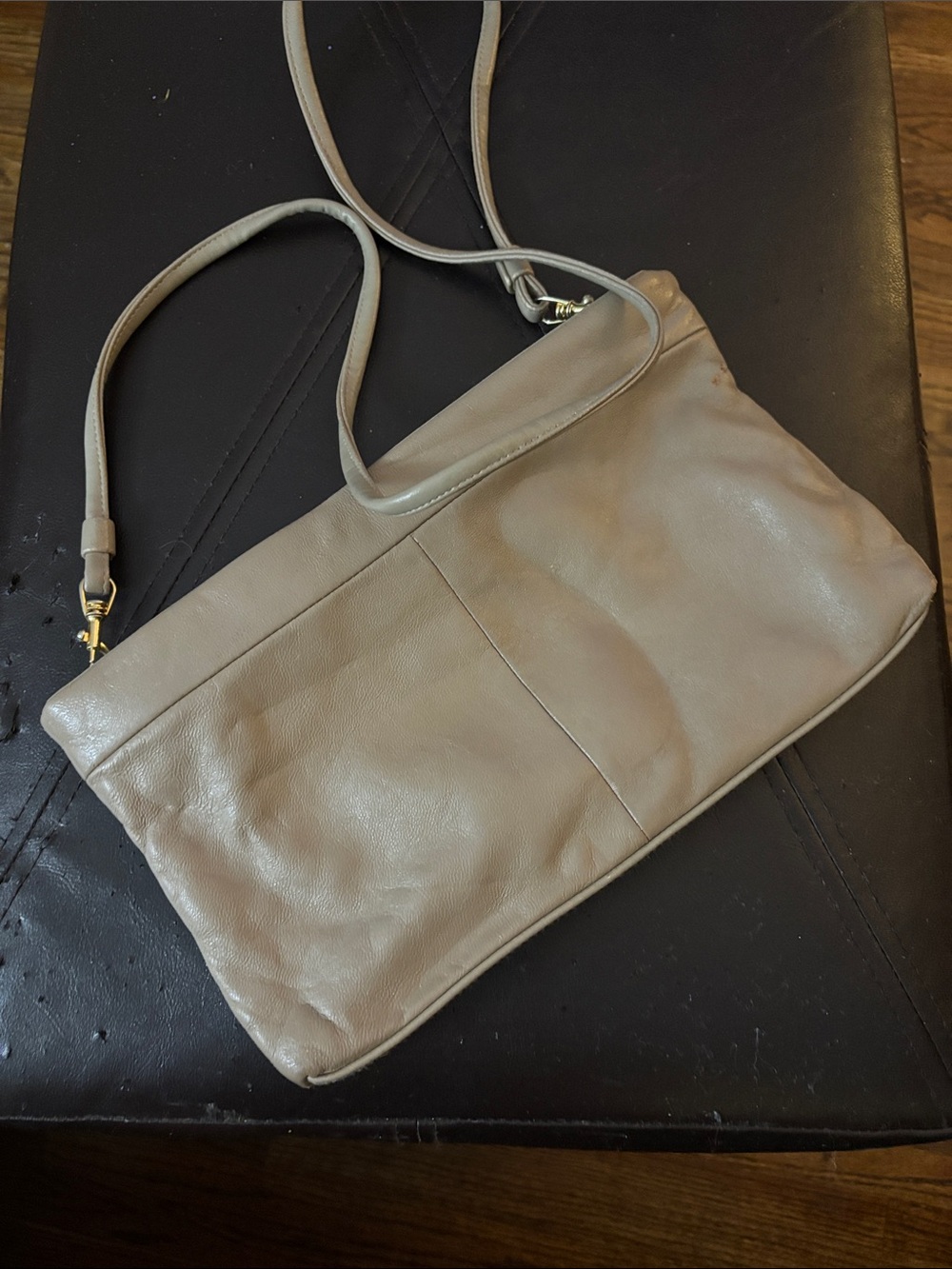 Soft Taupe Leather Shoulder Bag/clutch with removable Strap